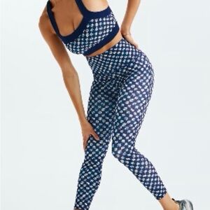 Fabletics Blue white daisy Patterned Leggings & sport bra matching 2-piece set